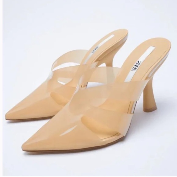 Zara Shoes - NWT Zara Beige Vinyl Cut Out Stiletto Heeled Mule